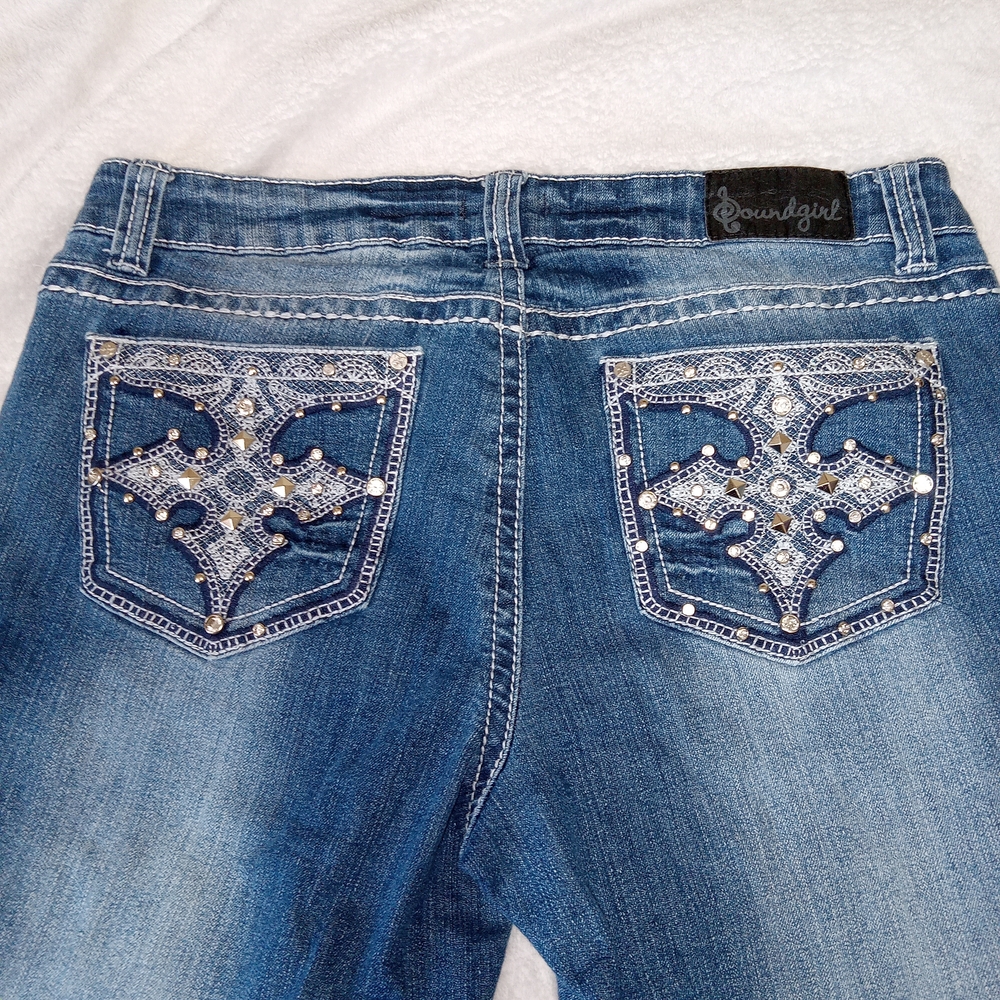 Soundgirl Bootcut Jeans Womens Size 15 Y2K Embellished Pockets Stretch Denim